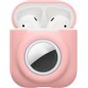 kwmobile Custodia 2 in 1 compatibile con Apple Airpods 1 & 2 e AirTag - Cover Cuffie Bluetooth - Protezione in Silicone con Moschettone - rosa antico