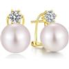 ZDaoBen Orecchini Perle Donnain Argento Sterling 925 Orecchini a Bottone Perla Zrconi Diamantati Perle Gioielli Regali per Donne Matrimonio Spose 12 mm Perla Bianca Placcato in Oro