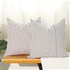 Hckot Confezione da 2 federe decorative per cuscini in lino a righe blu navy e beige, 45 x 45 cm, per divano, sedia, camera da letto, arredamento moderno (blu navy)