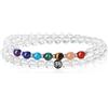 GAVU Bracciale Sette Chakra di Pietre Dure da Uomo e da Donna con Perline di Cristallo di Rocca e Charm OM 16.5cm