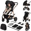 LIONELO Amber Passeggino 2in1 Duo Passeggino da 0 fino a 48 mesi con Seduta secchiello + Navicella per neonato e bambini a 22 kg Regolabile, pieghevole e leggero Ruote grandi Cappotina XXL (Nero, Big)