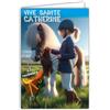 Afie Biglietto Vive Sainte Catherine 25 novembre Festa Bambina Cavaliere Pony Club Hippiche Equitazione - Con Busta Bianca Formato 12 x 17 cm - Spazio interno bianco per la scrittura - Made in France