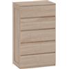 HOMCOM Cassettiera 5 Cassetti in Legno con Guide in Metallo e Maniglie Scanalate, 60x39x100 cm, color Faggio | Aosom Italy