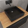 AURLANE Lavabo quadrato da appoggio in resina poliestere effetto pietra grigia naturale, 40 x 40 x 10 cm