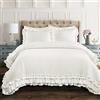 Lush Decor Ella Shabby-Chic - Set di 3 trapunte da regina in pizzo con volant (bianco)
