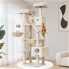 Taoqimiao Tiragraffi per Gatti, 180cm Stabile Tiragraffi per Gatti Adulti xxl con 2 Grotte,1 Amaca, 1 Cestini, 8 Pali Graffiatoi, 2 piattaforme, Materiale di Flanella Morbida, Beige MS026LM