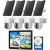 Camcamp Kit Telecamere Videosorveglianza Solare con Monitor, 10 10 Canali NVR con 4 Telecamera WiFi e 500GB HDD, 0 Canone Mensile, Uscita HDMI, Colori Visione Notturna, Movimento Avviso, 2 Vie Audio