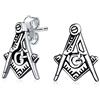 Bling Jewelry Unisex Compass Masonic Freemason Push Pin Pendant Stud Earrings For Women Oxidized .925 Sterling Silver