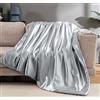Vonty Coperta in raso grigio argento 127 x 152 cm (con piccoli fiori), rinfrescante e setosa, senza pieghe, coperta lavorata a maglia, per divano, letto, esterno