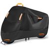 SECELES Telo Moto Impermeabile da 300D tessuto Oxford, Telo Coprimoto Esterno Interno con 4 strisce riflettenti e 2 fori di chiusura Copertura moto Universale per Scooter Motocross(L: 190 x 95 x 110 cm)