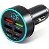 Aivane 66W Caricabatterie Auto USB C 4ports con voltmetro a LED, Adattatore Presa Accendisigari Rapida12V 3,1A, collegabile al tipo C Compatibile con iPhone 17 16 15 Max Pro, Samsung Galaxy S24 S23 S21 Ultra