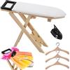 VDSOW Gnomo, accessori in miniatura, kit di ferro da stiro con asse da stiro in miniatura e 3 ganci in miniatura in legno, accessori per la casa delle bambole 1 12, accessori per Natale