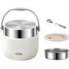 Vyranut 1200ml Contenitore Termico per Alimenti Caldi, Portavivande Termico in Acciaio Inossidabile con Maniglia, Thermos per Alimenti con Cucchiaio Pieghevole, Ideale per Zuppe, Pasta, Riso (Bianco)