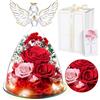 Touloube Festa della Mamma Rosa Stabilizzata Vera Regalo, Regalo Rosa Eterna Rosso con Angelo e Luci LED, Regalo Compleanno Anniversario San Valentino per Fidanzata, Moglie, Mamma, Donna, Madre, Nonna