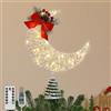 Lewondr Topper per Albero di Natale, 8,27 Puntale per Albero a Luna Xmas in Metallo con Foglie di Pino e Fiocco, 30 Bulbi LED, Timer 6 Ore, 8 Modalità di Luce, USB e Telecomando Cappello, Bianco