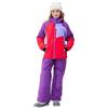 SMONTY Tuta da Neve per ragazza Giacca da Sci Invernale e Pantaloni Cinghie con Cappuccio Set Antivento Impermeabile Caldo(Rosso Viola, 6-7)