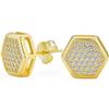 Bling Jewelry Brillantezza Esagonale - Orecchini a Perno da Uomo 10MM Placcati in Oro Giallo 14K Geometrici Esagonali a Nido d'Ape con Zirconi Cubici Quadrati Micro Pavé in Argento Sterling .925