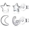 CHIC & ARTSY 2 paia orecchini a bottone a forma di stella luna in argento sterling 925 set di orecchini a forma di mezzaluna per donna