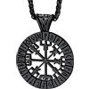 Bandmax Vichinga Collana Uomo Acciaio, Rotondo Amuleto Portafortuna Ciondoli per Collane, Argento/Nero Collane Uomo Donne Gioielli di Moda, 55+5 Catena Regolabile Lunghezza, Stile Punk Gotico Rock