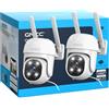 GNCC GK2 Kit 2 Telecamera Wi-Fi Esterno, 1080P Videocamera, 360° PTZ, Rilevamento Movimento, IP65, Tracciamento Movimento, MicroSD fino a 128GB, Servizi Cloud Opzionali, Solo WiFi a 2,4 GHz, Plug-in
