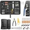 FGB Set di attrezzi di rete, strumenti di crimpatura con 10 connettori RJ45, CAT7 Pass Through, 4 connettori RJ45, 2 connettori RJ45, strumenti di installazione LSA, pinza spellafili, tester di rete