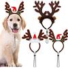 Pedgot Confezione da 3 copricapi natalizi per animali domestici, con corna di renna, colore marrone, accessorio per capelli per cani