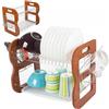 PARENCE.- Scolapiatti in legno marrone a 2 livelli con vaschetta raccogligocce - Ampio tubo di scarico per piatti, ciotole, bicchieri e posate - Asciugatura efficiente - 42x26x33 cm