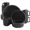 Gibson Home Zuma - Servizio da cucina rotondo, 16 pezzi, piatti, ciotole, tazze, servizio per 4 persone, in gres porcellanato opaco, nero