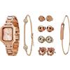 TIME100 Set Regalo Donna Elegante con Orologio Rettangolare, Braccialetto, Catena e 4 Orecchini - Confezione Regalo Rosa con Design New York（OroRosa）