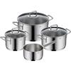 Silit Extra Cook - Set di 4 pentole da 16/20/24 cm, con coperchio in vetro, casseruola da 16 cm, scala interna, ampio bordo di versamento, lavabile in lavastoviglie, in acciaio inox Crominox