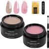 Aokitec Kit Gel per Ricostruzione Unghie Aokitec 2 Pezzi - Builder Hard Gel Glitter Rosa con 100 Forme per Unghie e Pennello, per Prolungamento, Riparazione, French Manicure e Rinforzo, Donne e Salon