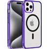 Coiwxmoi Custodia per iPhone 15 Pro Cover Compatibile con MagSafe, Custodia TPU Morbida Trasparente con Anello Magnetico, Anti-Impressioni Digitali Backcover, Anti-Scivolo Anti-Urto Case, Viola