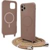 Bigcousin Magnetica Cover con Cordino per iPhone 13 Pro Max 6.7 Zoll,[Compatibile con MagSafe], Cover in Silicone, Regolabile Cordino da Collo Nylon Catena Collana Tracolla,Marrone