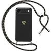 Oelrstfe Cover per iPhone 17 Air con Cordino,Custodia Silicone Morbido Sottile con Motivo Cuore e Collana Laccio Tracolla,Antiurto Antigraffio Corda Collo Regolabile Protettiva Case,Nero