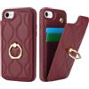 SailorTech iPhone 7/8 Custodia con Portacarte per Donne, iPhone 7/8/SE2 Telefono Custodia Anello Stand con Kickstand Carta di Credito Custodia Carino e alla moda per iPhone SE 2020/SE 2022-Borgogna