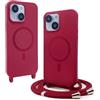 VAVAVOOMY Cover Compatible con iPhone 13 Mini(5.4) rimovibile custodia in silicone,[Antiurto][Antiscivolo] Custodia con Regolabile Collana per Cordino Collana Necklace Cover Corda-Rosso