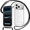 Pnakqil Cover per iPhone 17 Pro con Cordino, Custodia con Laccio Collana Tracolla Trasparente Cellulare Antigraffio Silicone Proteggere Corda Case per iPhone 17 Pro, Nero 01