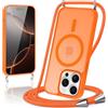 Knrlqim Magnetica Cover con Cordino per iPhone 16 Pro Max, Compatibile con Magsafe,Custodia con Laccio Collana Tracolla Corda,Traslucida Opaca Hard PC Sottile Antiurto Protettiva Case,Arancione