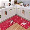 CAROMIO Set di 2 tappeti da cucina rossi natalizi 40 x 60 + 40 x 120 cm, passatoia da cucina, lavabile, antiscivolo, decorazione natalizia per sala da pranzo, corridoio, tappetino per pavimenti con