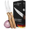 Schwertkrone Solingen - Set di 2 coltelli da cucina per frutta e verdura, in acciaio INOX, in legno d'ulivo, con punta posteriore da 3