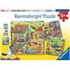 Ravensburger, Puzzle 3x49, Per bambini a partire da 5 anni, 3 puzzle quadrati da 49 pezzi ciascuno, Dimensione puzzle 18x18 cm, Fattoria