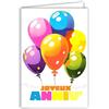 Afie 69-8167 - Biglietto di auguri per bambini, con 6 palloncini di Baudruche Pop Art multicolore, colori vivaci, arcobaleno, per bambini, adolescenti, con busta bianca, 12 x 17,5 cm, realizzato in