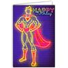 Afie 69-8181 - Biglietto FLUO Happy Birthday Super Eroi in stile Neon, per ragazzo, uomo super uomo, forte muscoloso, con un mantello rosso, con busta bianca, 12 x 17,5 cm, realizzato in qualità francese