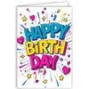 Afie 69-8169 - Biglietto di auguri di compleanno, multicolore, colori vivaci dell'arcobaleno, in stile fumetti, con cuori rosa, stelle gialle, con busta bianca, 12 x 17,5 cm, realizzato in qualità francese