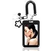 DOPENSPI Star Bells Photocard Holder Keychain with Spring, Black PVC Photo Card Holder Keychain 4.33x2.67in Idol Photo Display Organizer ID Badge Credit ID Card Protective with Star Bells Pendant