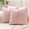 Sungeek 2 Pezzi Federe Cuscini 50x50 in Morbido Velluto a Coste, Fodere per Cuscini Decorativi con Motivo a Strisce e Patchwork Croce Copricuscini Cuscino per Divano Letto Soggiorno, Rosa