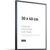 JUNOMI® Cornice portafoto 30 x 40 cm, alluminio nero opaco elegante - profilo slim, vetro acrilico antiurto, appendiatura orizzontale e verticale