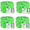 Plainshe - Catena di luci a batteria - 4 pezzi, verde, 100 LED, 10 m, 8 modalità, telecomando, timer, dimmerabile, batteria ricaricabile, per Natale, impermeabile