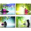 PIY PAINTING Stampe e Quadri su Tela bambù Verde Spa Pietra, Pianta Rilassarsi Immagine Pittura Tela Wall Art Bel Regalo per Tranquillo Yoga Home Room Decor Regalo di compleanno 30x40cm 4 unità