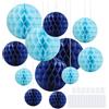 Hexizexi 12 Pezzi Sfera Di Carta A Nido D'Ape In Blu Scuro E Azzurro, 15 Cm, 20 Cm, 25 Cm Per Compleanno, Matrimonio, Laurea, Festa